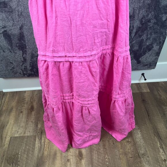 Quince European Linen Tiered Maxi Dress Lined Pink Women's L Cinch Waist - Picture 3 of 12